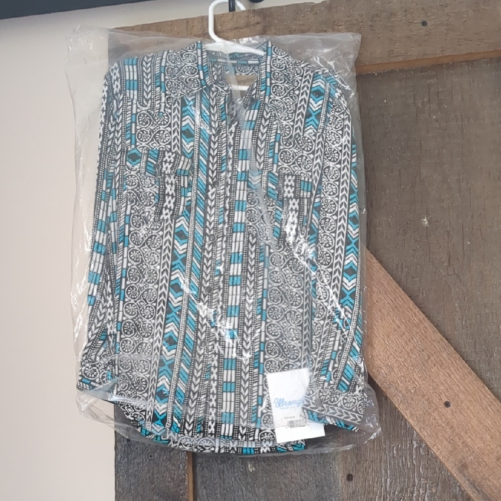GIRLS WESTERN Blue and Black Patterned Shirt